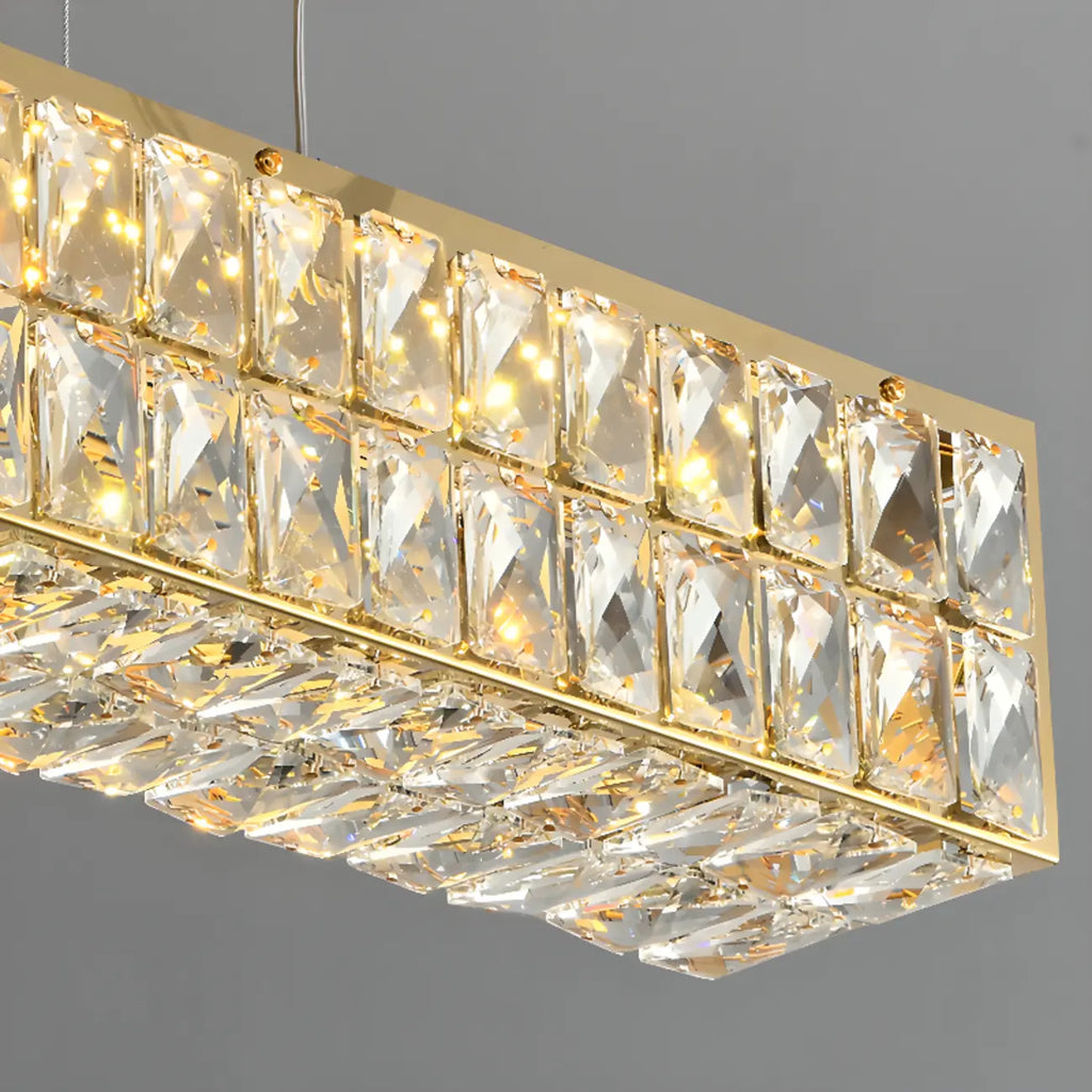 Rectangle Crystal Island Pendant Light Dimmable LED for Kitchen