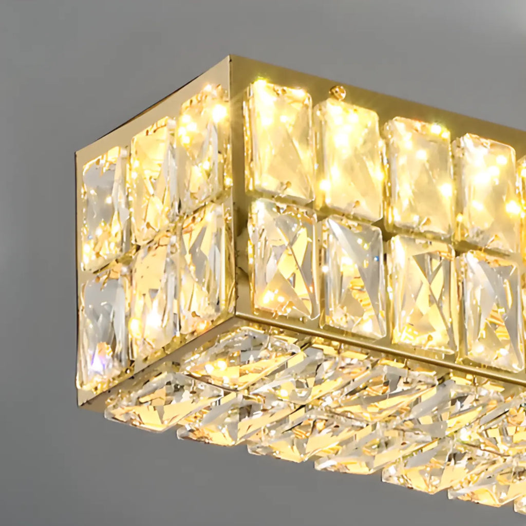 Rectangle Crystal Island Pendant Light Dimmable LED for Kitchen