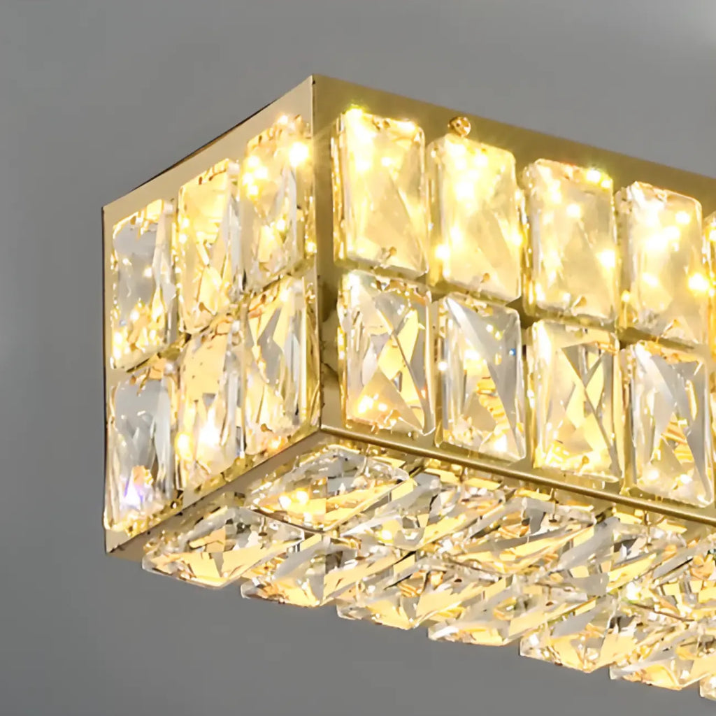 Rectangle Crystal Island Pendant Light Dimmable LED for Kitchen