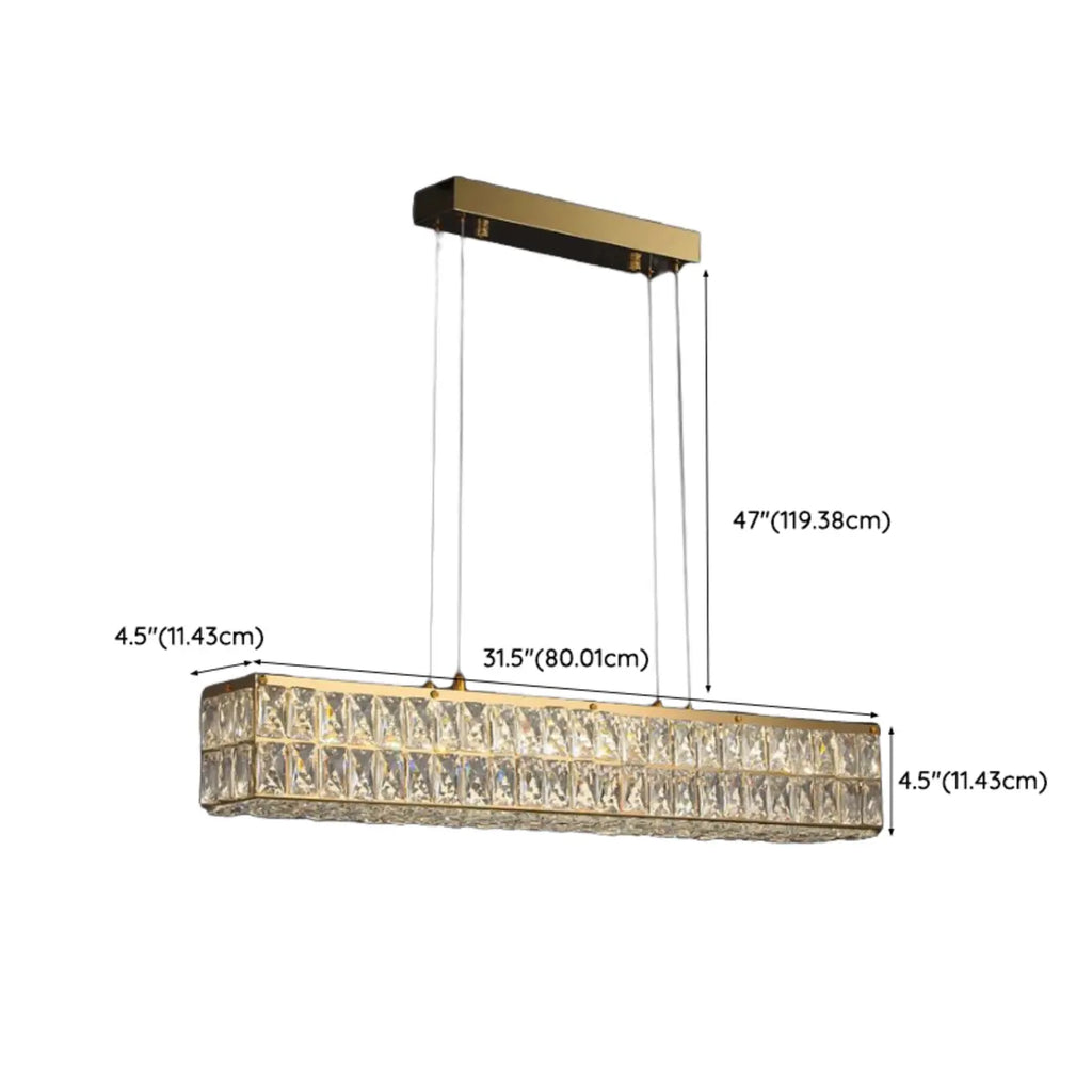 Rectangle Crystal Island Pendant Light Dimmable LED for Kitchen