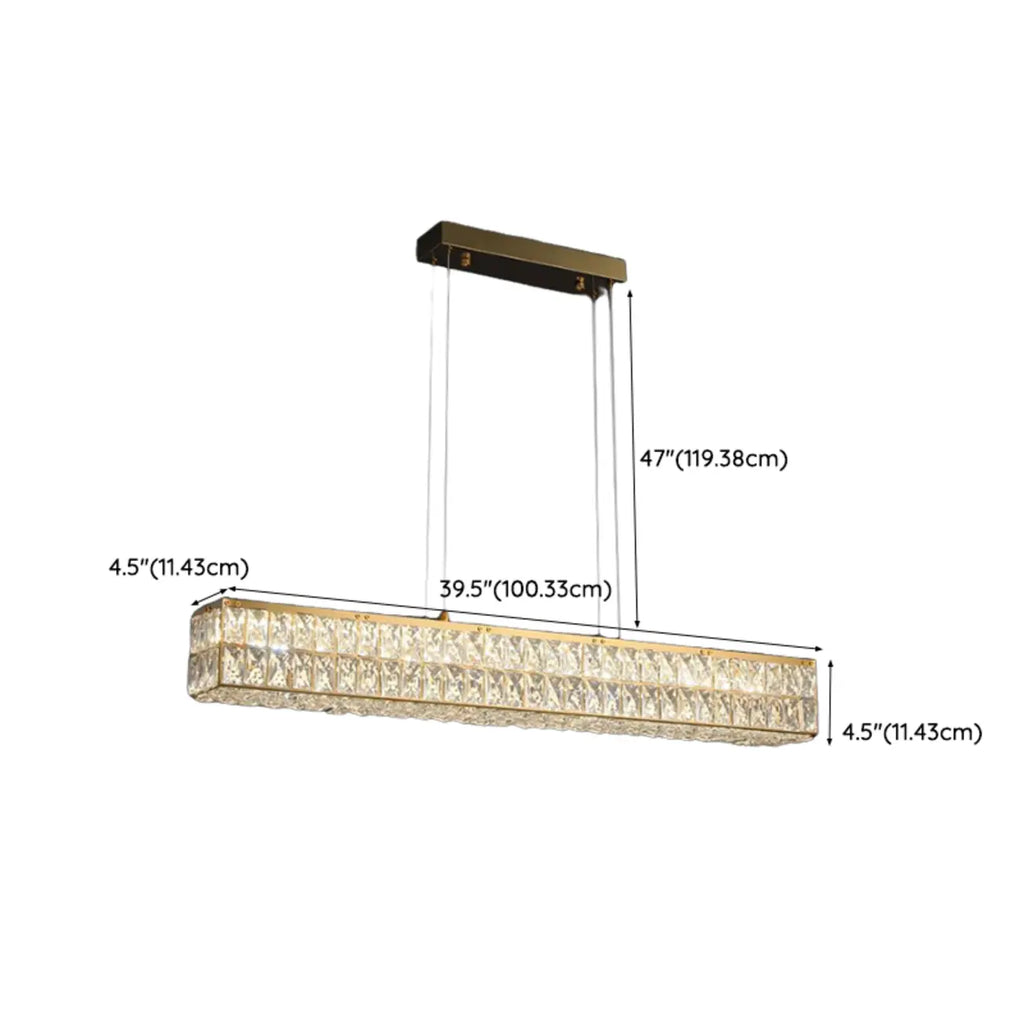 Rectangle Crystal Island Pendant Light Dimmable LED for Kitchen