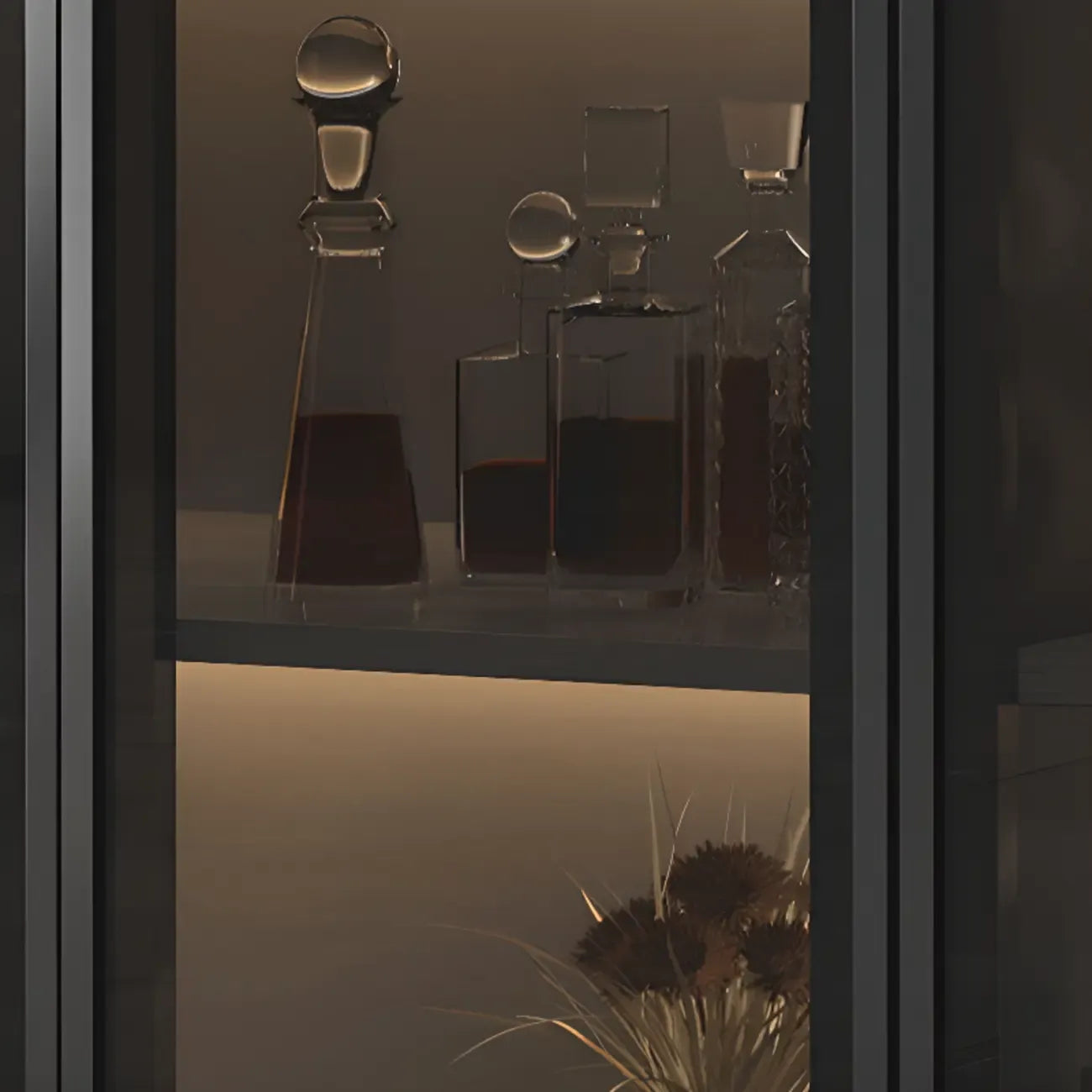 Large Modern Black Wood Wine Cabinet with Glass Doors