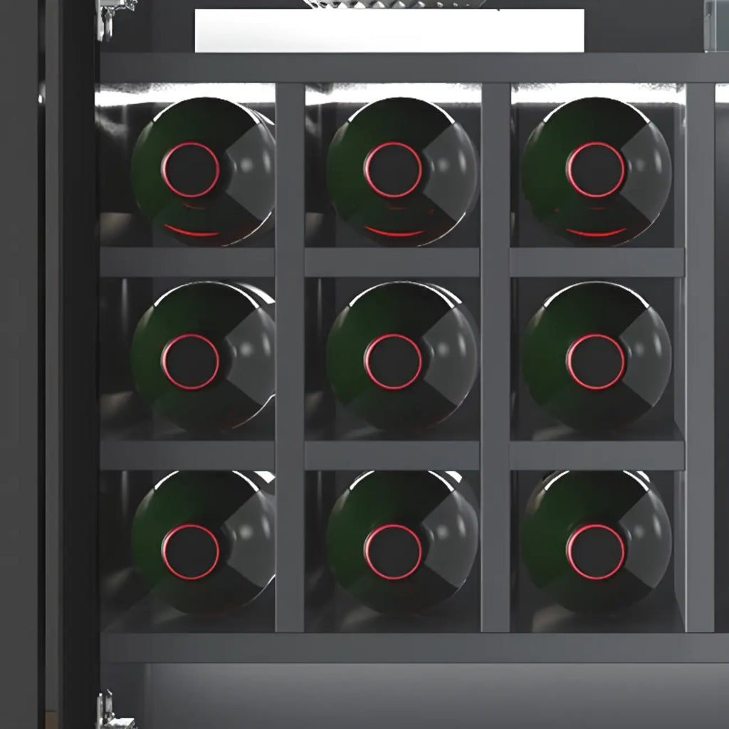 Large Modern Black Wood Wine Cabinet with Glass Doors