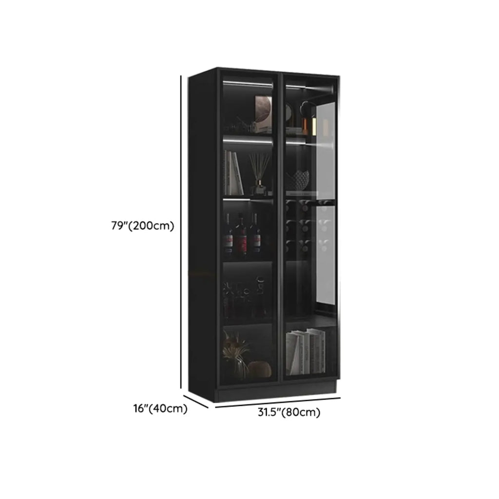Large Modern Black Wood Wine Cabinet with Glass Doors