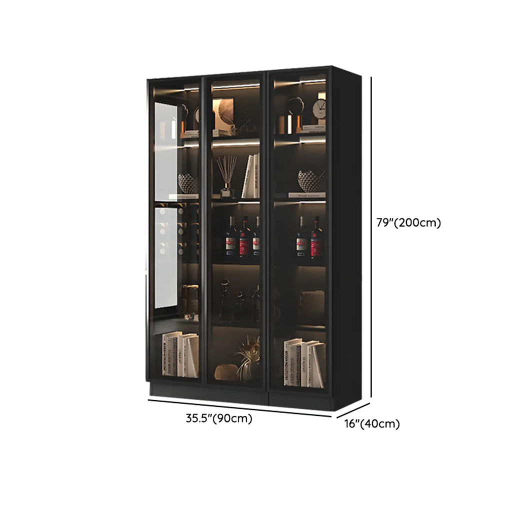 Large Modern Black Wood Wine Cabinet with Glass Doors