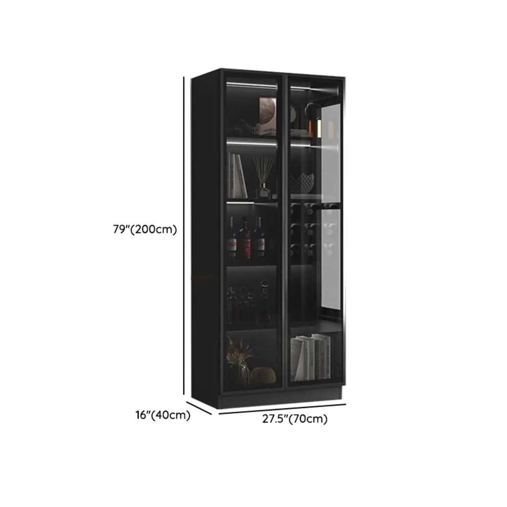 Large Modern Black Wood Wine Cabinet with Glass Doors