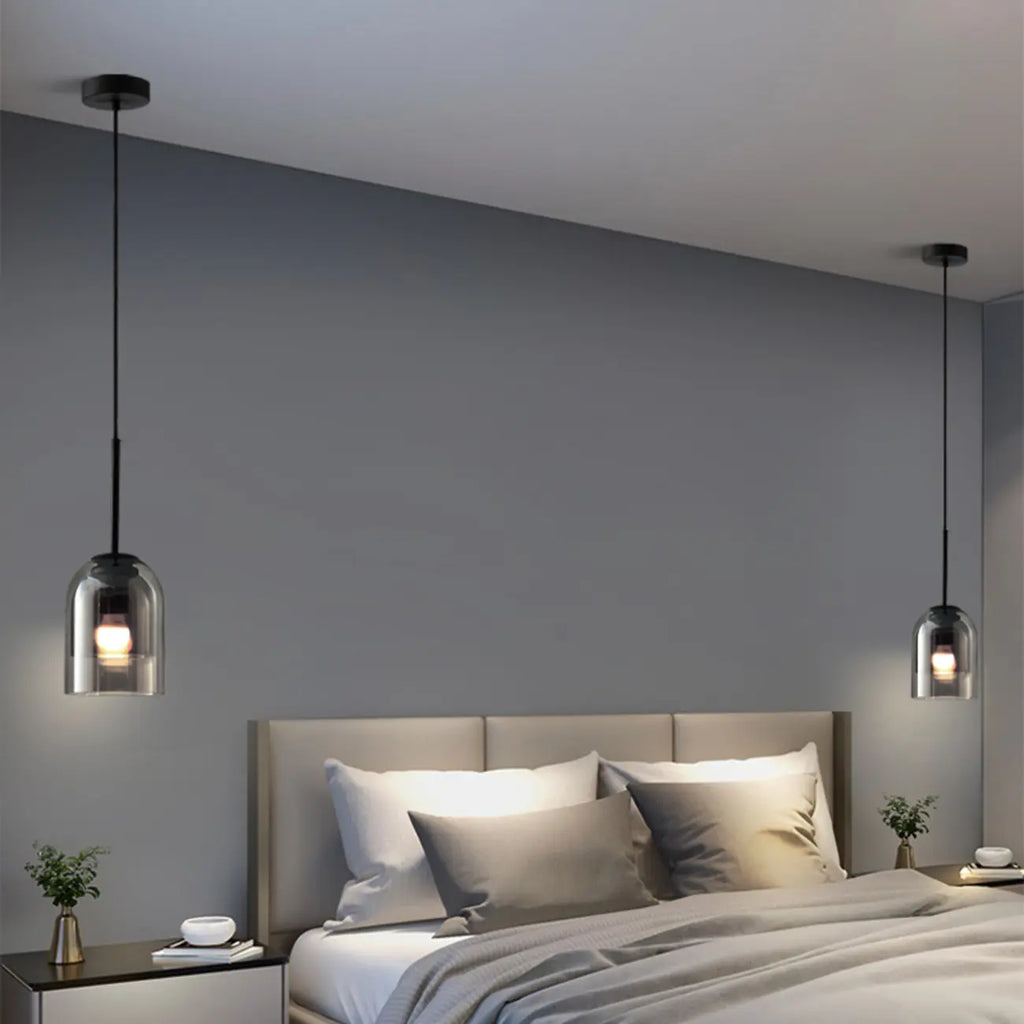 Modern Metal Gray Glass Cylinder Pendant Light