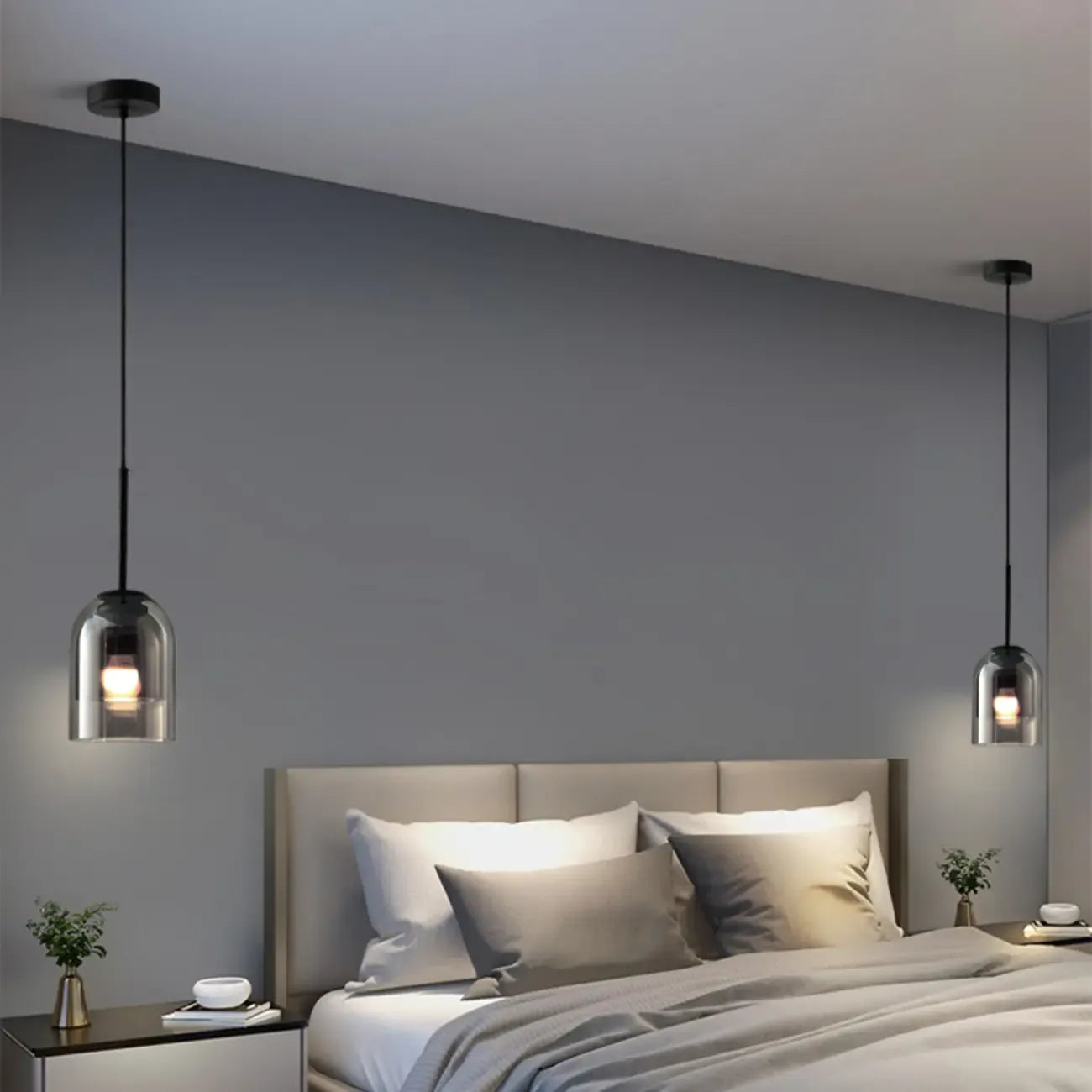 Modern Metal Gray Glass Cylinder Pendant Light