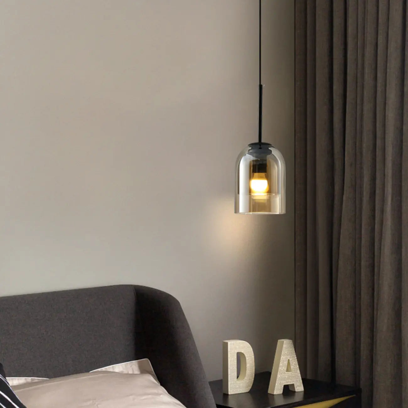 Modern Metal Gray Glass Cylinder Pendant Light