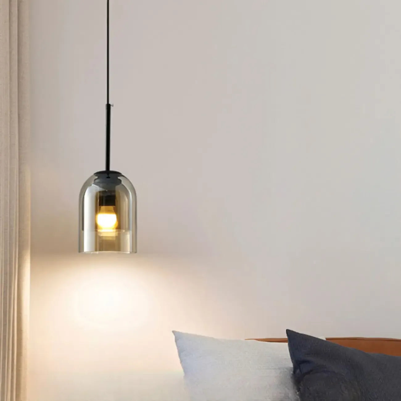 Modern Metal Gray Glass Cylinder Pendant Light