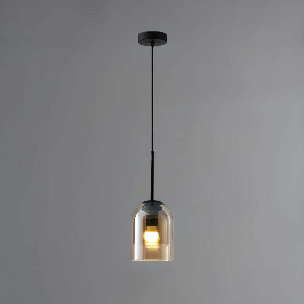 Modern Metal Gray Glass Cylinder Pendant Light