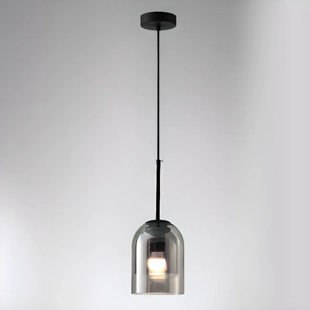 Modern Metal Gray Glass Cylinder Pendant Light