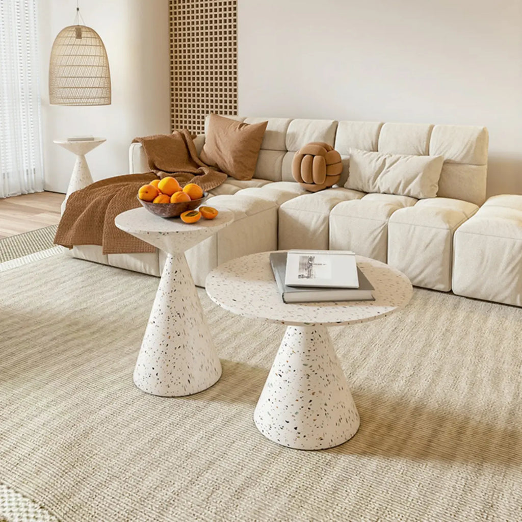 Modern Wood Coffee Table White Marble Base