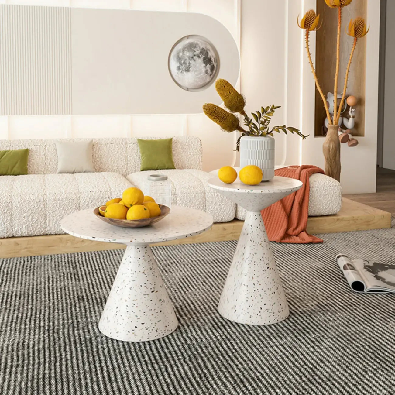 Modern Wood Coffee Table White Marble Base