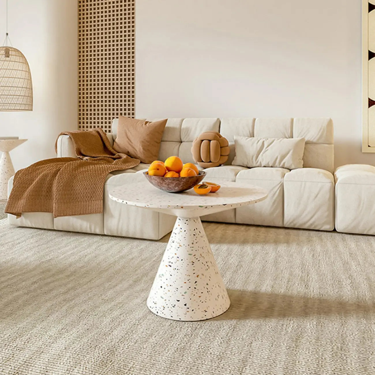 Modern Wood Coffee Table White Marble Base