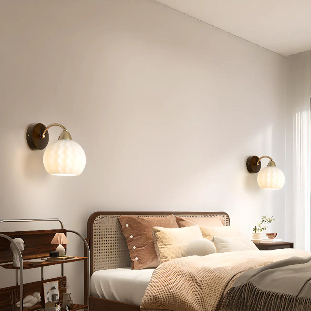 Modern White Tulip Wall Sconce with Wooden Base for Bedroom