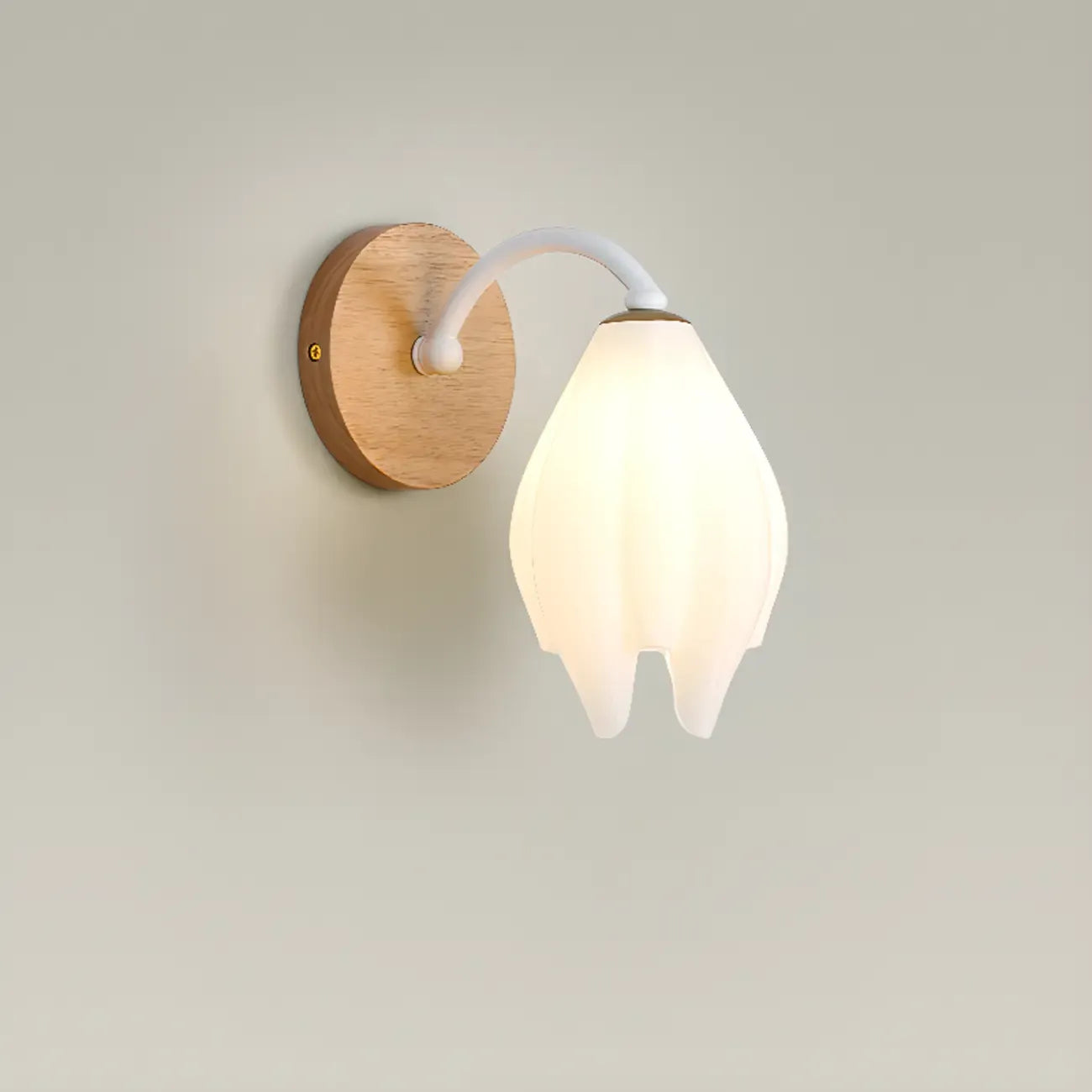 Modern White Tulip Wall Sconce with Wooden Base for Bedroom
