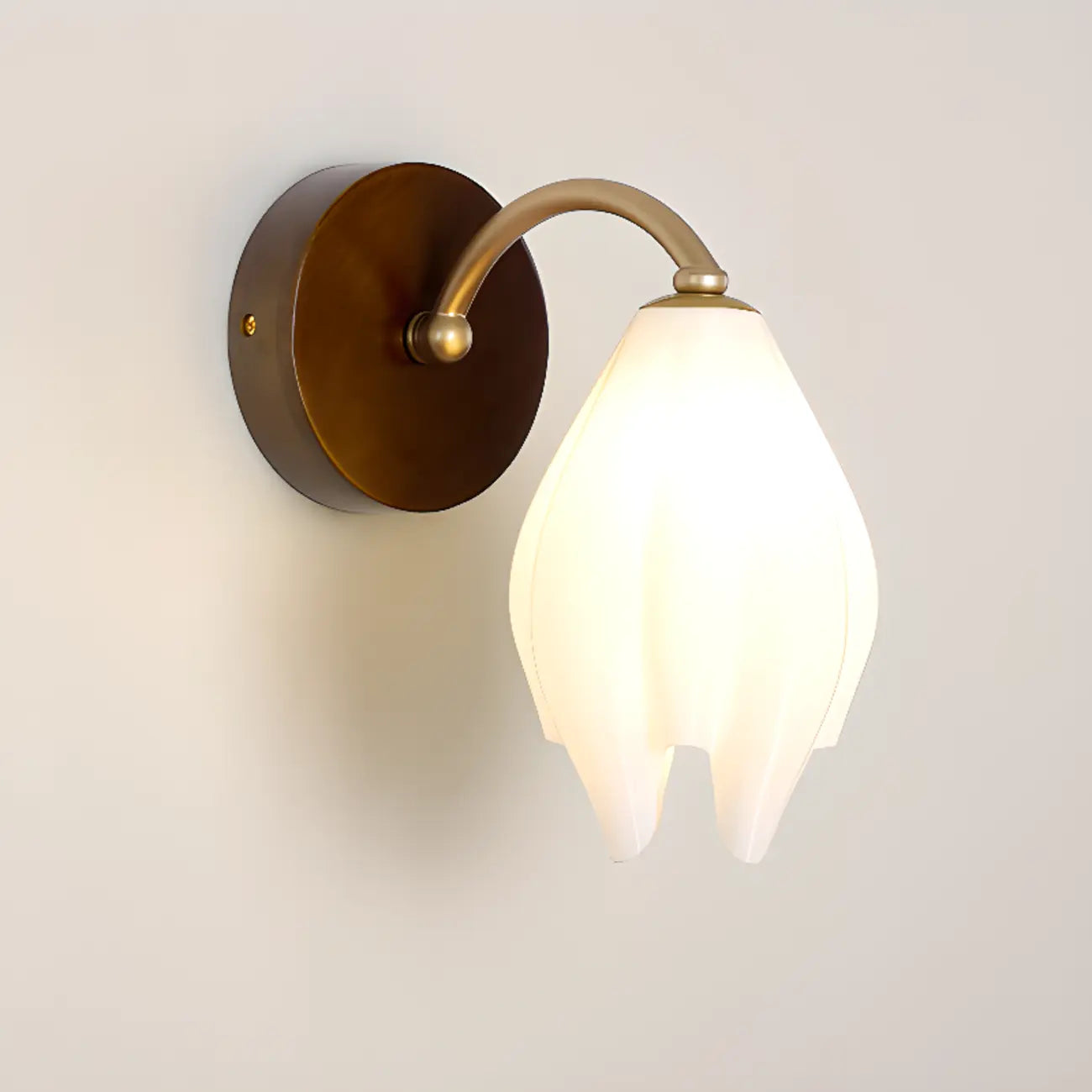 Modern White Tulip Wall Sconce with Wooden Base for Bedroom