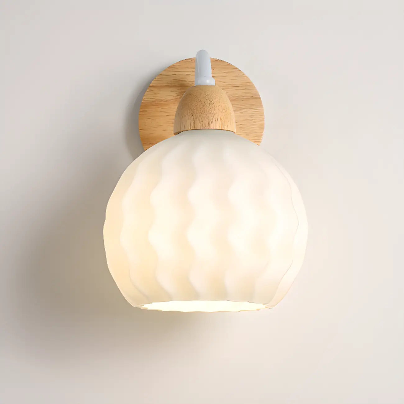 Modern White Tulip Wall Sconce with Wooden Base for Bedroom