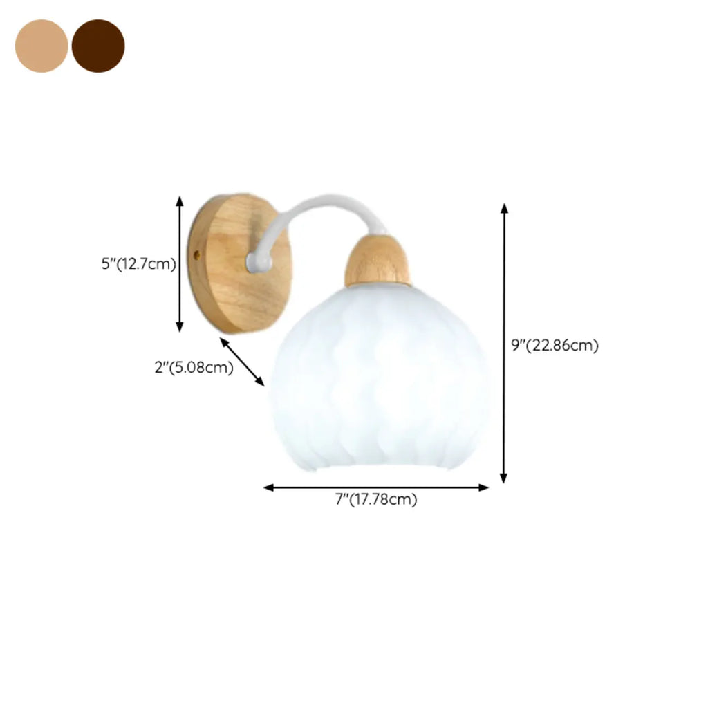 Modern White Tulip Wall Sconce with Wooden Base for Bedroom