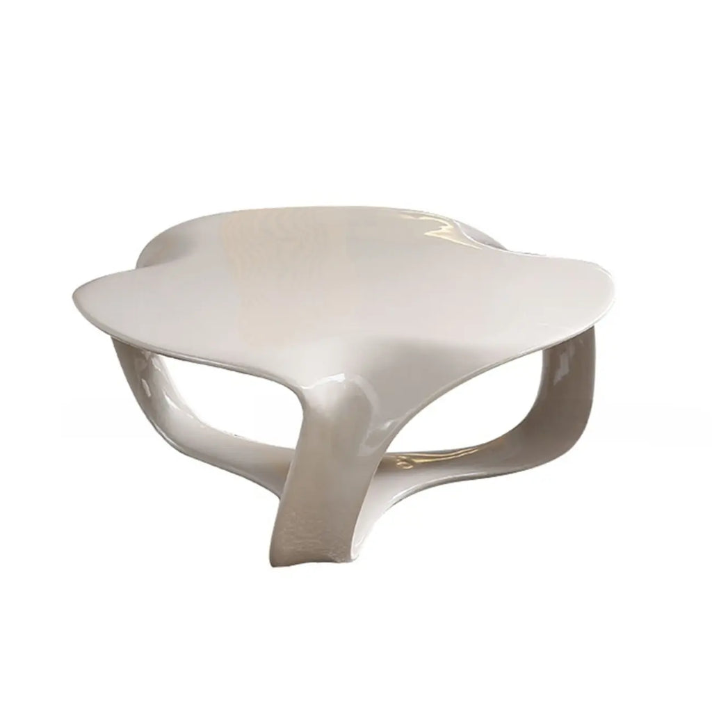 Round Wooden and Abstract Metal Coffee Table with Drawer