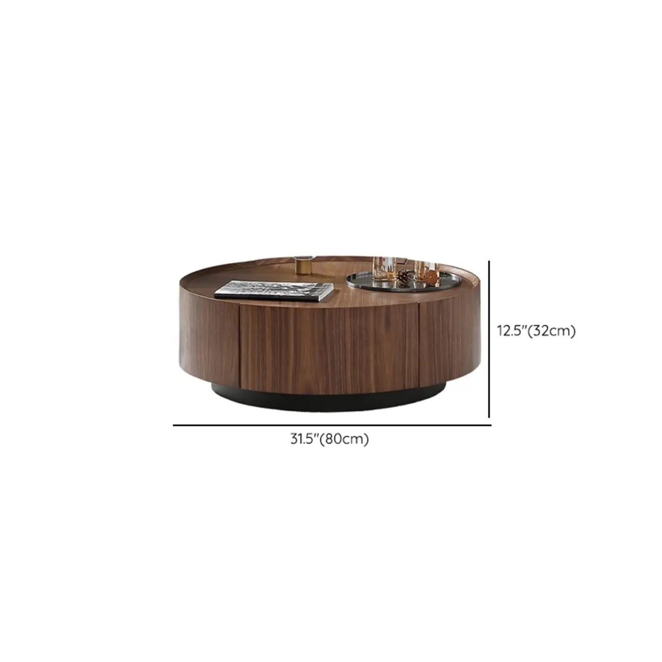 Round Wooden and Abstract Metal Coffee Table with Drawer