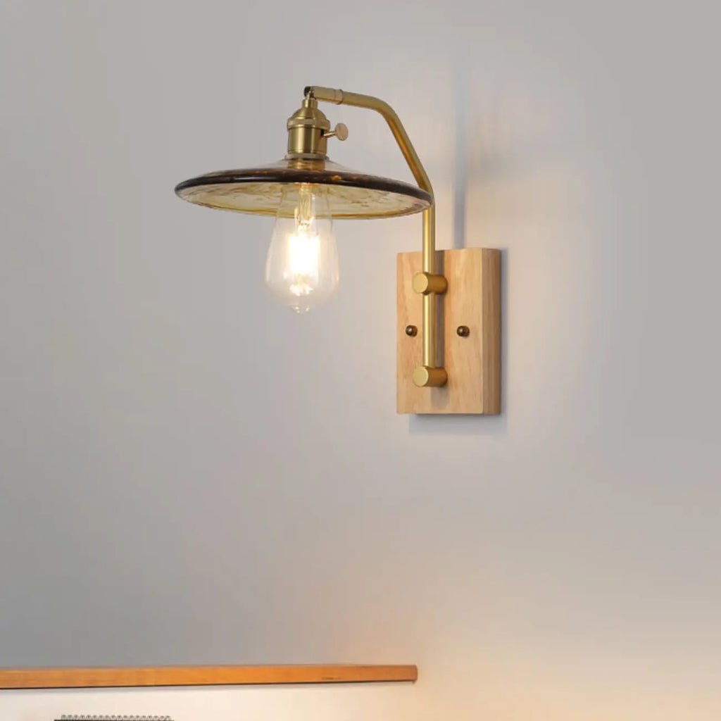 Industrial Indoor Wall Sconce with Shelf and Brass Finish