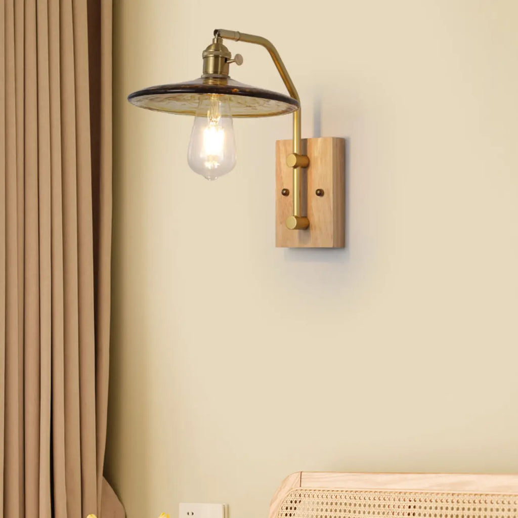 Industrial Indoor Wall Sconce with Shelf and Brass Finish