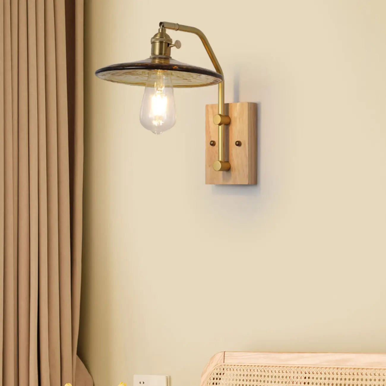 Industrial Indoor Wall Sconce with Shelf and Brass Finish