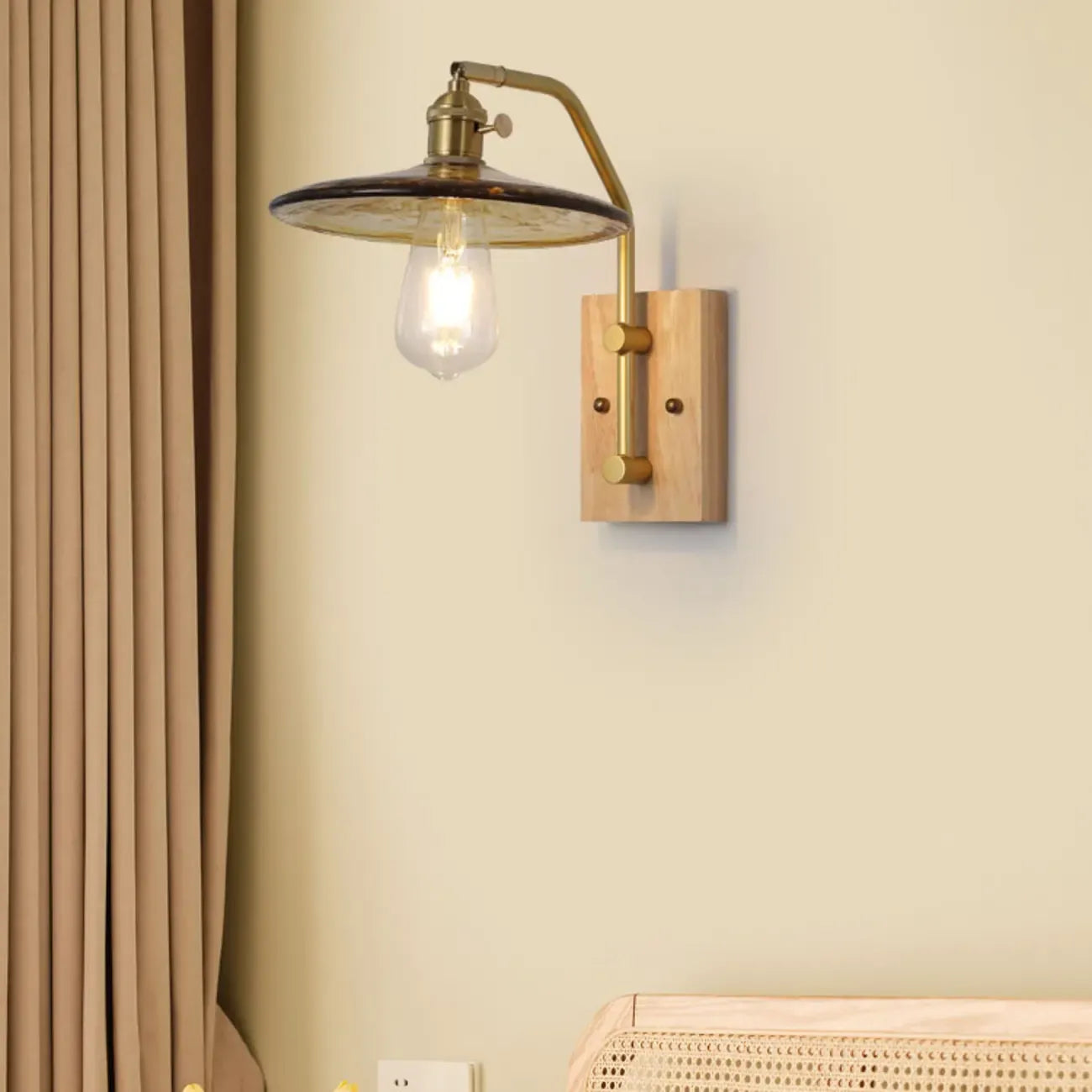 Industrial Indoor Wall Sconce with Shelf and Brass Finish
