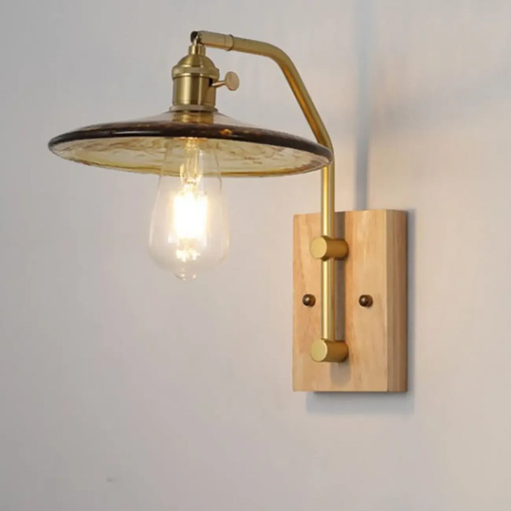 Industrial Indoor Wall Sconce with Shelf and Brass Finish