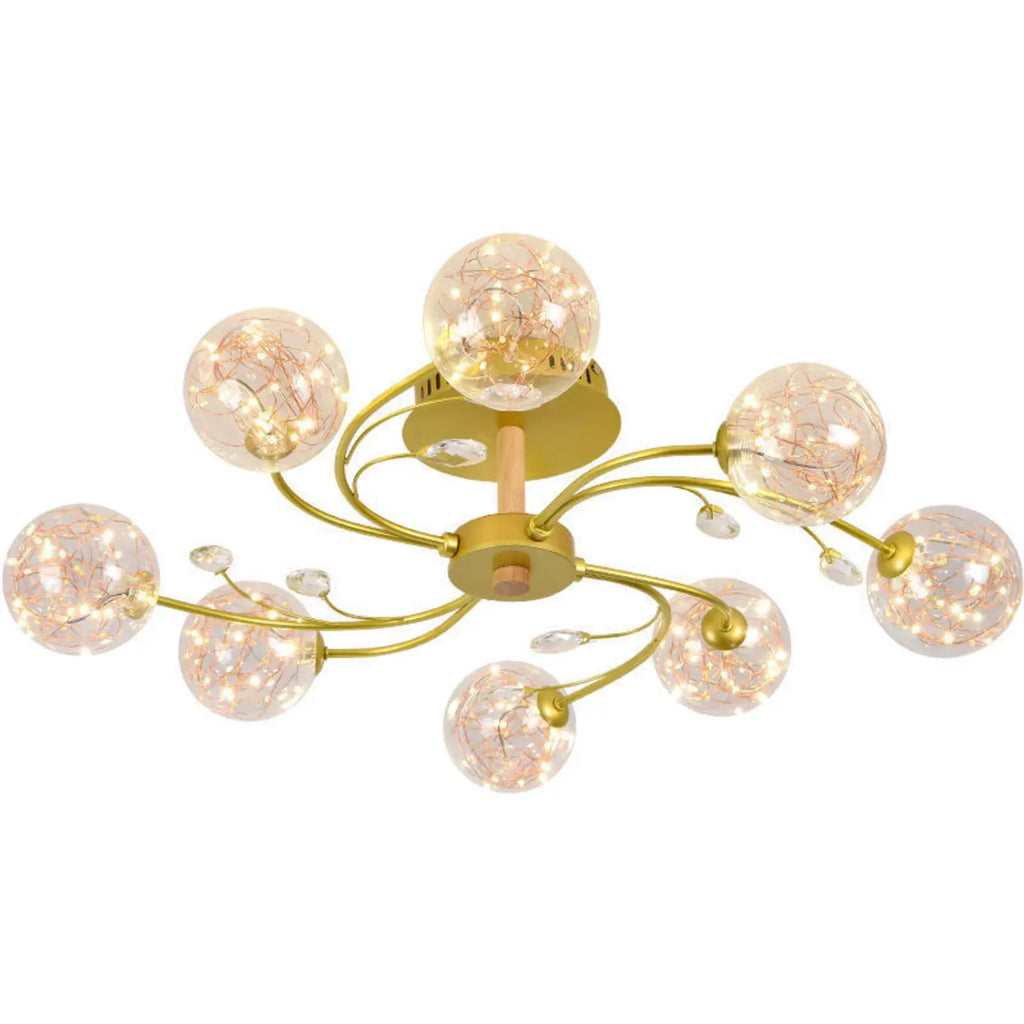 Crystal Globe Shade Gold Semi Flush Mount Light 3-Gear Dimming