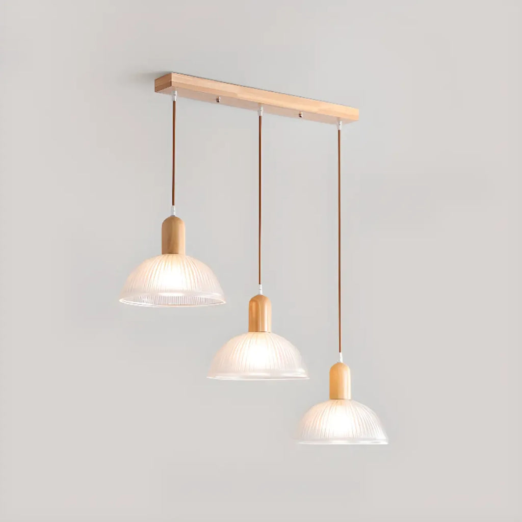 Adjustable Glass Dome Wooden Island Pendant Light  for Kitchen