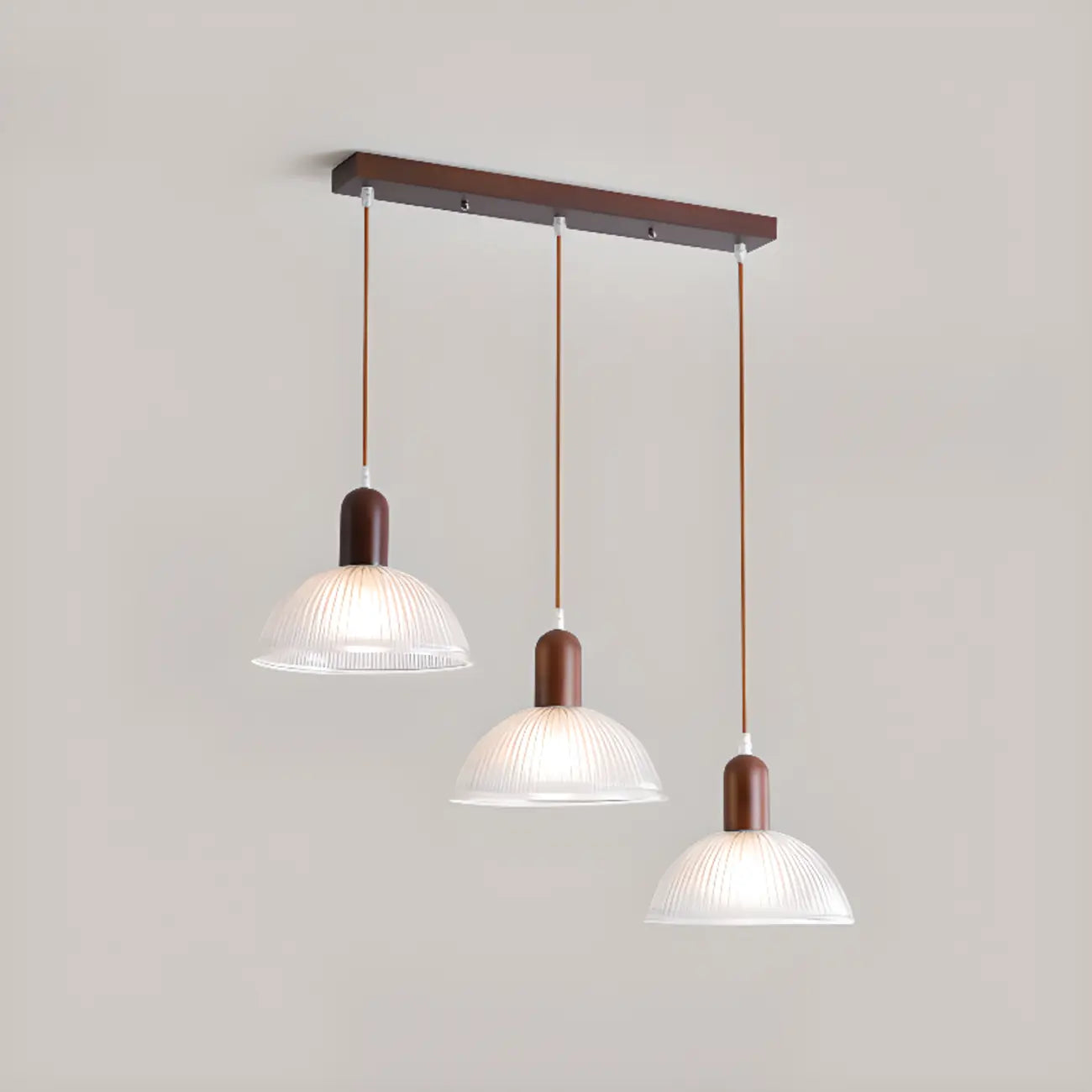 Adjustable Glass Dome Wooden Island Pendant Light  for Kitchen