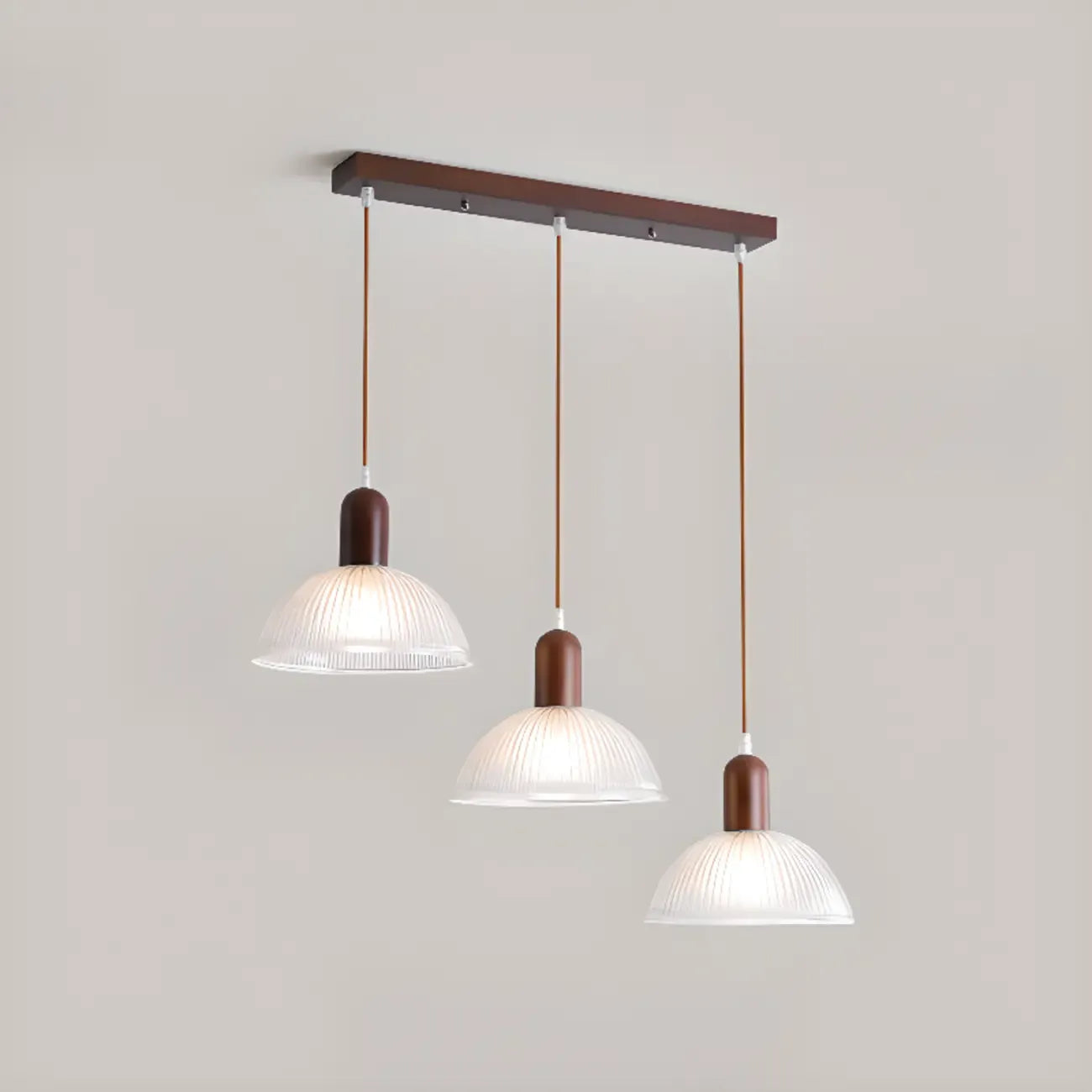 Adjustable Glass Dome Wooden Island Pendant Light  for Kitchen