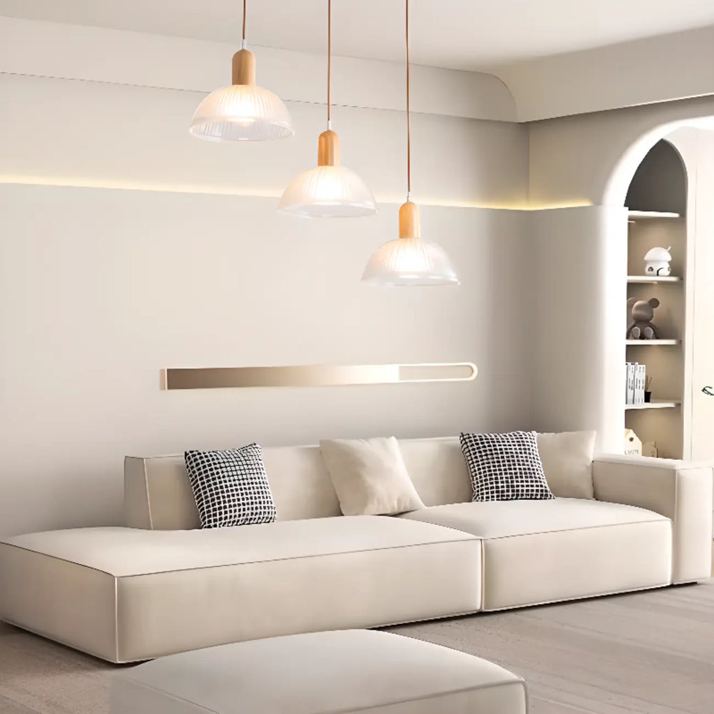 Adjustable Glass Dome Wooden Island Pendant Light  for Kitchen