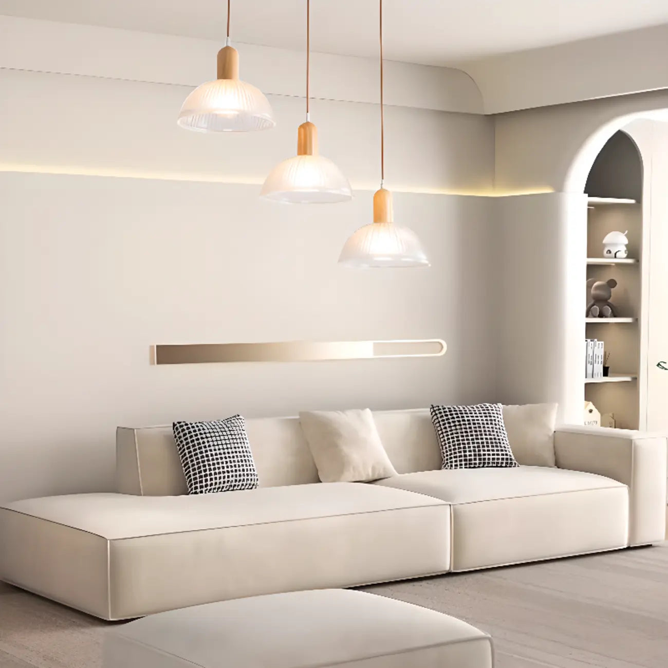 Adjustable Glass Dome Wooden Island Pendant Light  for Kitchen