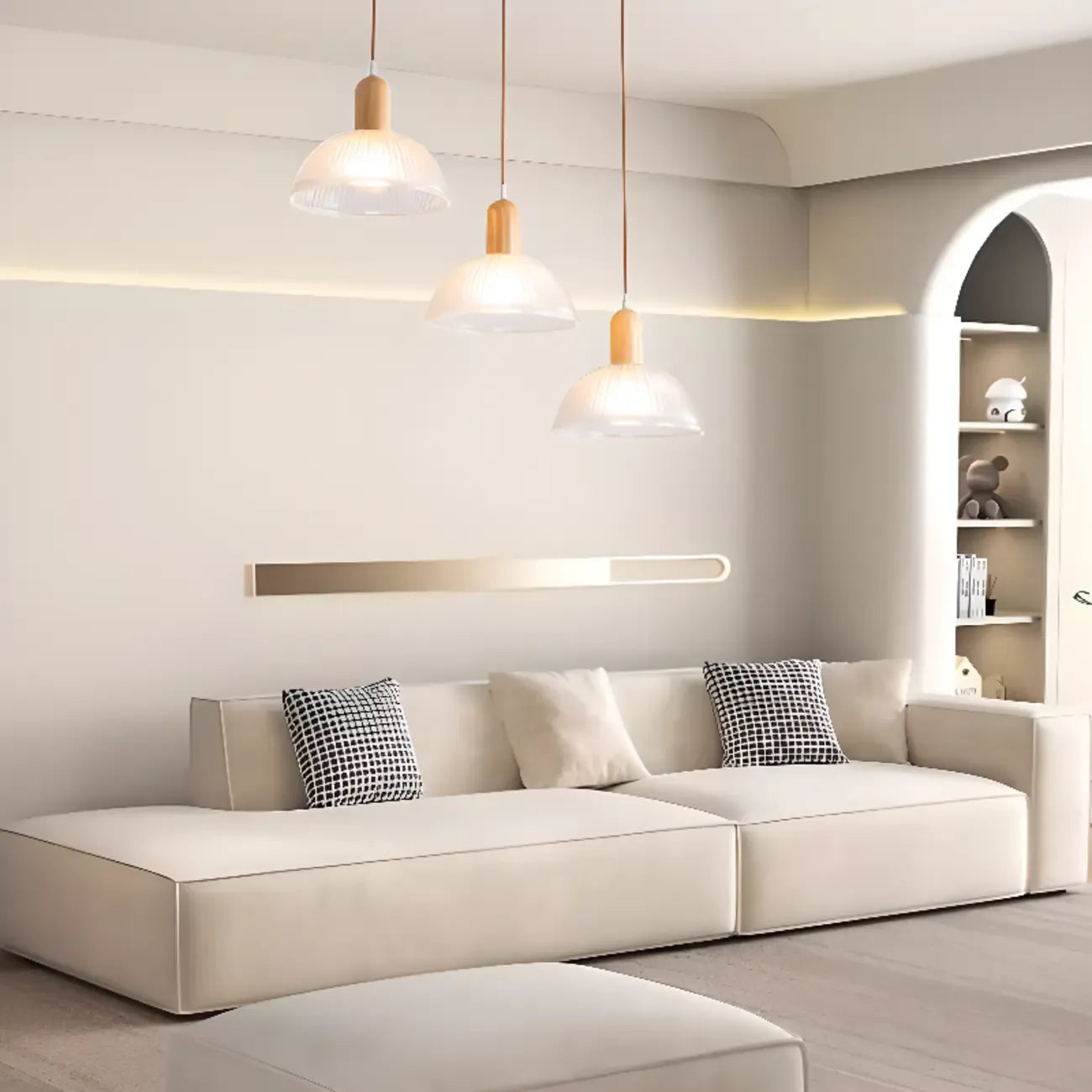 Adjustable Glass Dome Wooden Island Pendant Light  for Kitchen