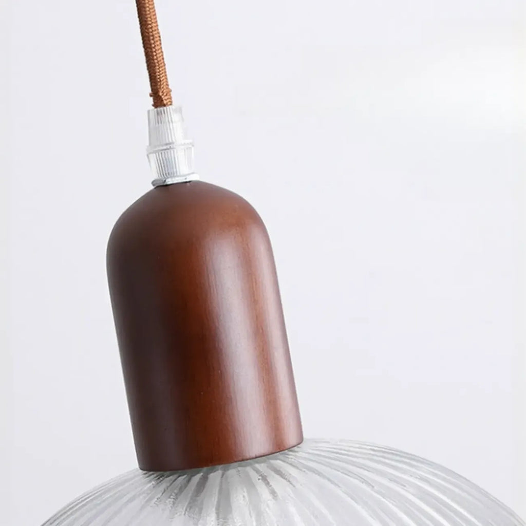 Adjustable Glass Dome Wooden Island Pendant Light  for Kitchen
