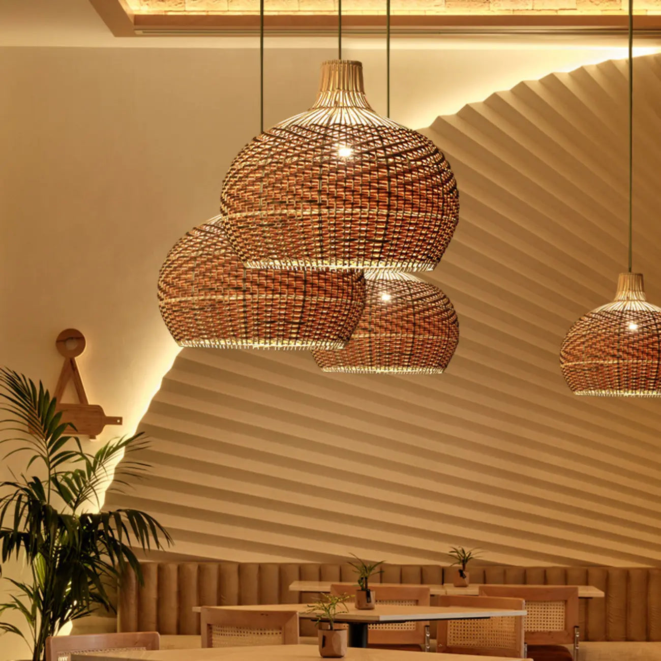 Oriental Rattan Dome Pendant Light Large for Kitchen Dining