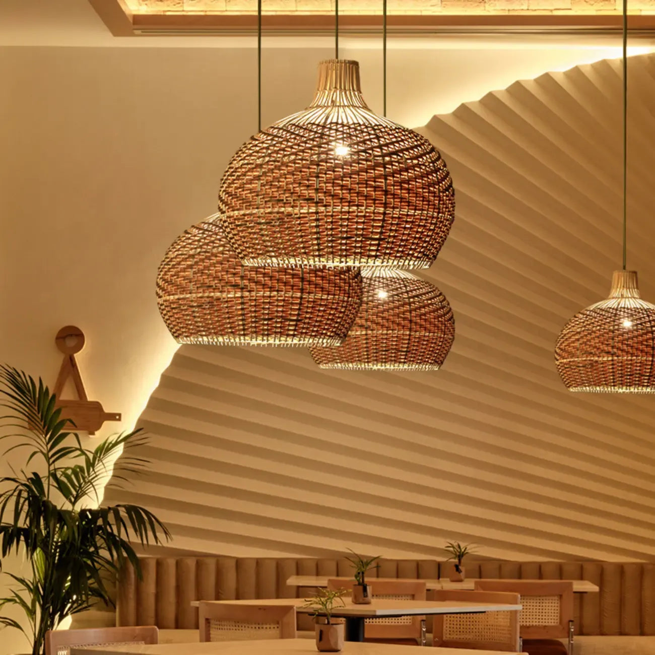 Oriental Rattan Dome Pendant Light Large for Kitchen Dining