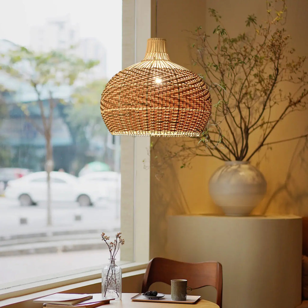 Oriental Rattan Dome Pendant Light Large for Kitchen Dining