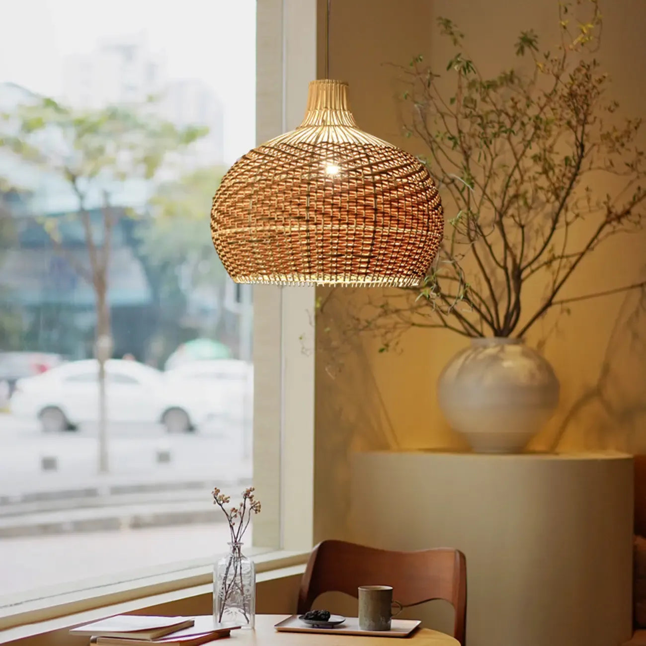 Oriental Rattan Dome Pendant Light Large for Kitchen Dining