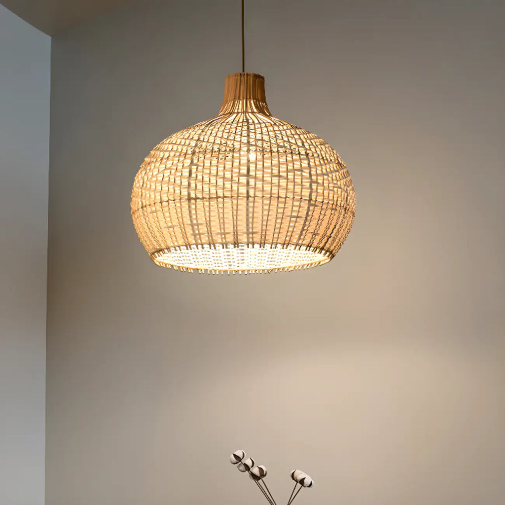 Oriental Rattan Dome Pendant Light Large for Kitchen Dining