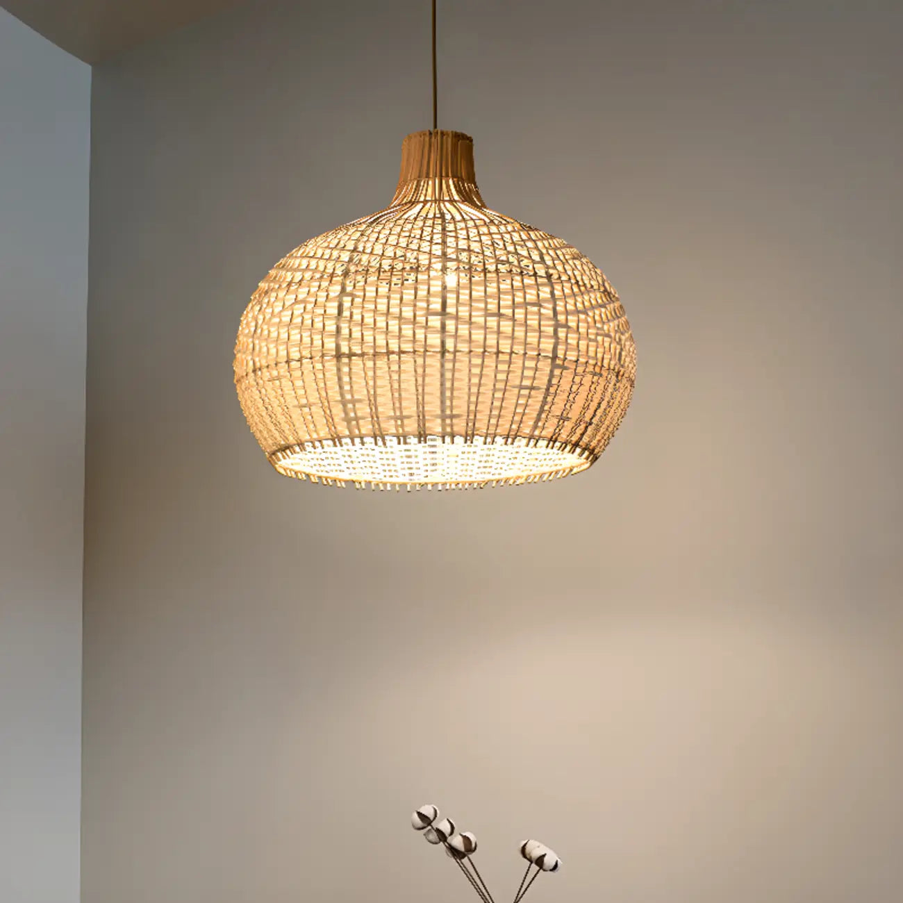 Oriental Rattan Dome Pendant Light Large for Kitchen Dining