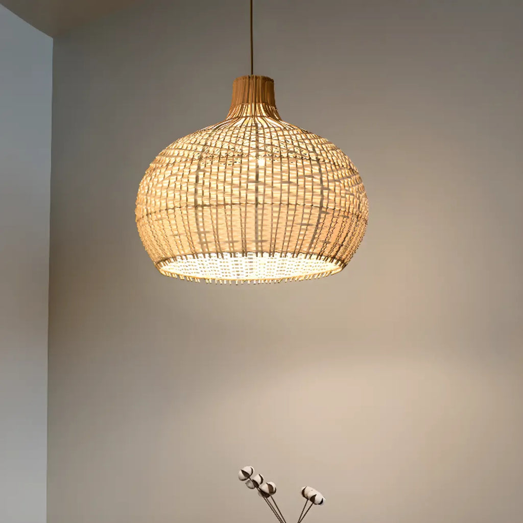 Oriental Rattan Dome Pendant Light Large for Kitchen Dining