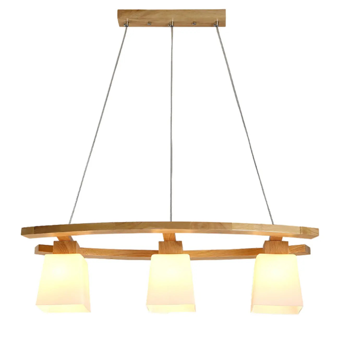 Modern 3-Light Wooden Glass Pendant Light Island Hanging
