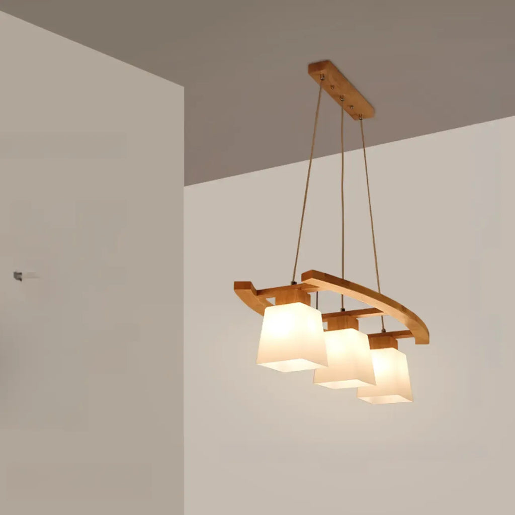 Modern 3-Light Wooden Glass Pendant Light Island Hanging