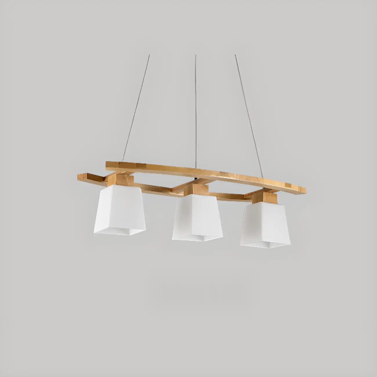 Modern 3-Light Wooden Glass Pendant Light Island Hanging