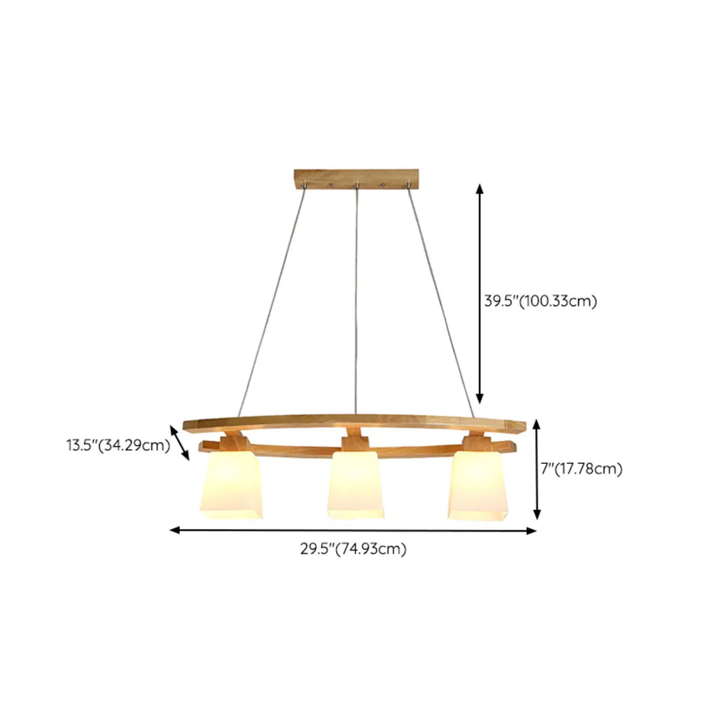 Modern 3-Light Wooden Glass Pendant Light Island Hanging